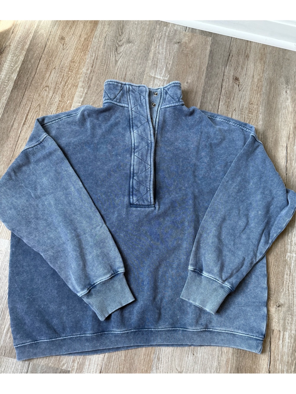 NEW Aerie Waffle Knit Pullover Henley Sweatshirt Navy Blue Oversized Size M